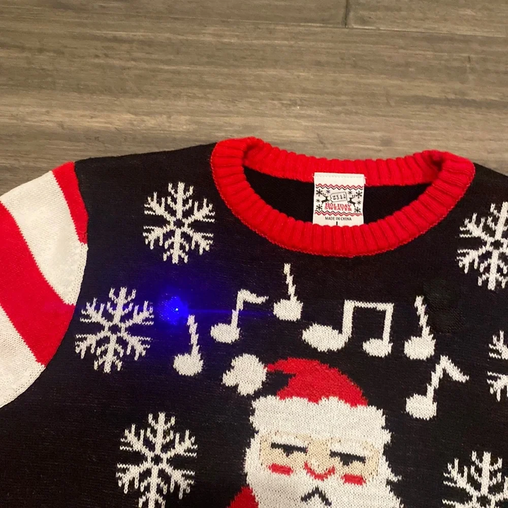 Well Worn Holiday Sweater Christmas Dancing Santa FA-LA-LA-LA-LOSS Light Up SZ L